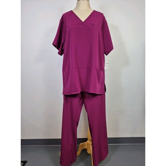 NWT Jockey Women's V Scrub Top & Bottom Set Wine Wrinkle Resistant, 2X - Picture 1 of 15
